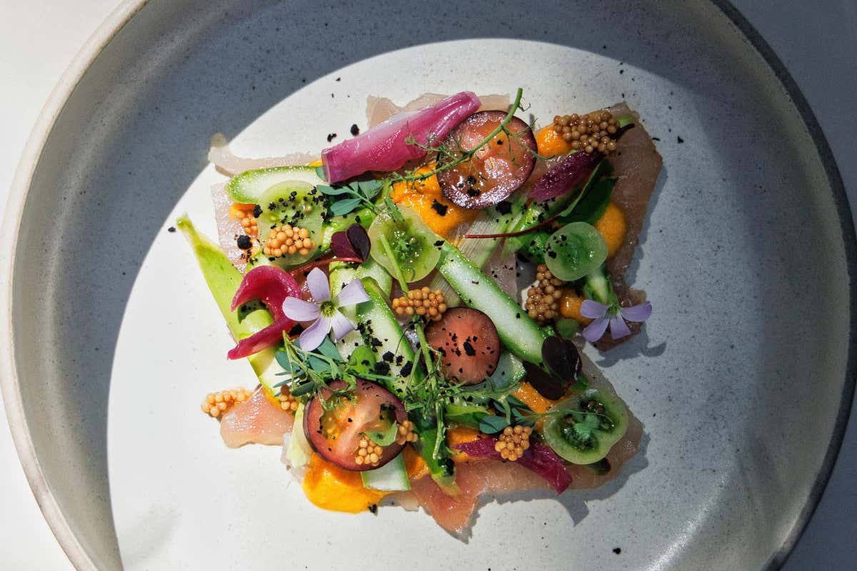 Ceviche di tonnetto bianco con leche de tigre alla carota e verdure miste